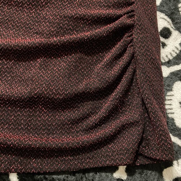 JESSICA Sparkly metallic dark red black short-sleeve draped top ~ LARGE XL shirt - Picture 6 of 13